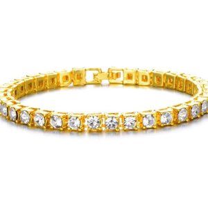 Women Gold Tennis Bracelet White CZ 8" - NEW